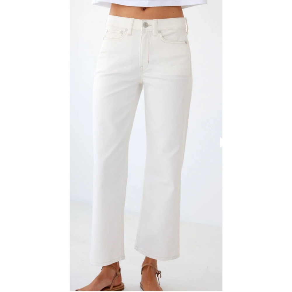 AYR The Easy Easy white denim high rise wide leg ankle crop jeans size 28 summer